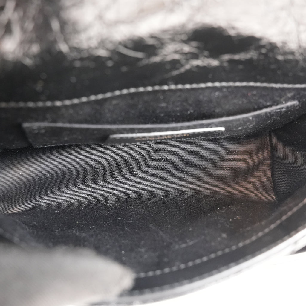 Saint Laurent Niki Mini Nera in Pelle Stropicciata con Logo YSL Dorato