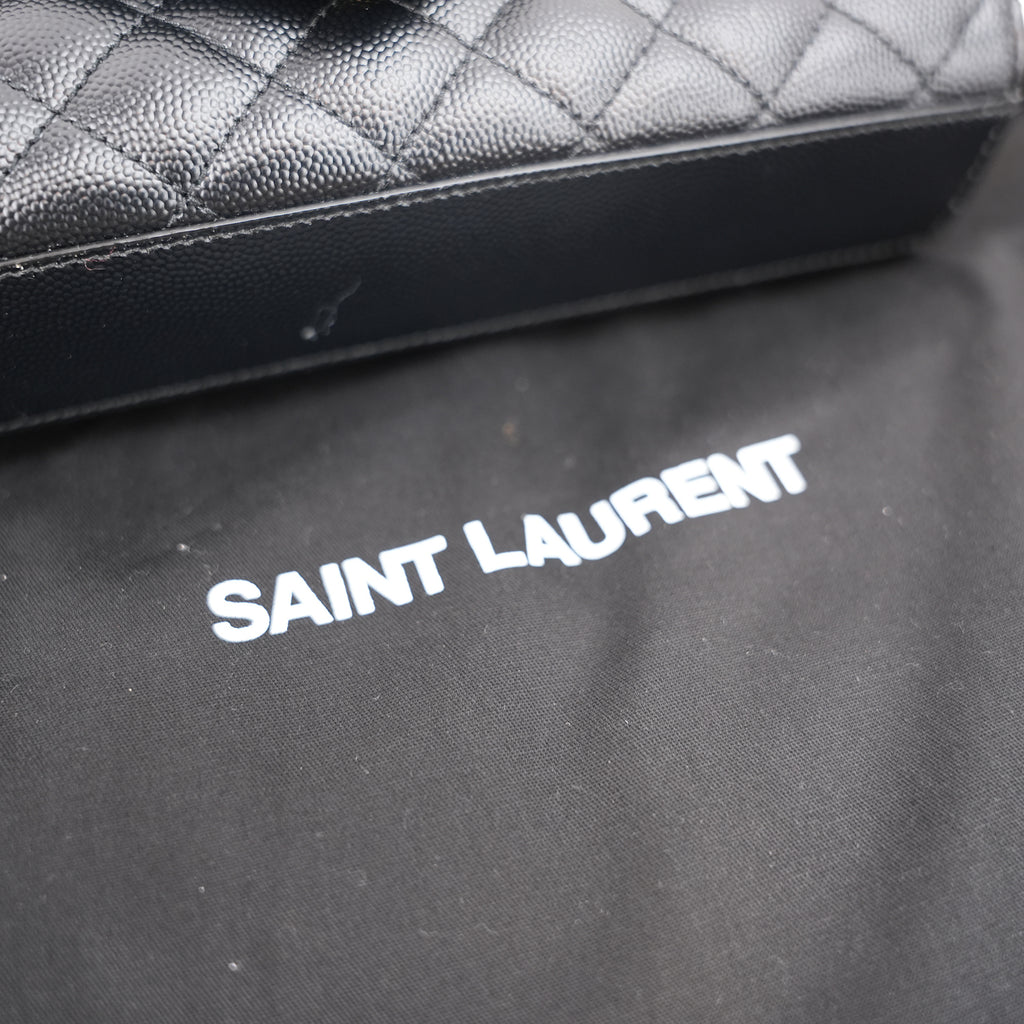 Saint Laurent Envelope Small Chain Shoulder Bag Black Quilted Grain de Poudre Leather