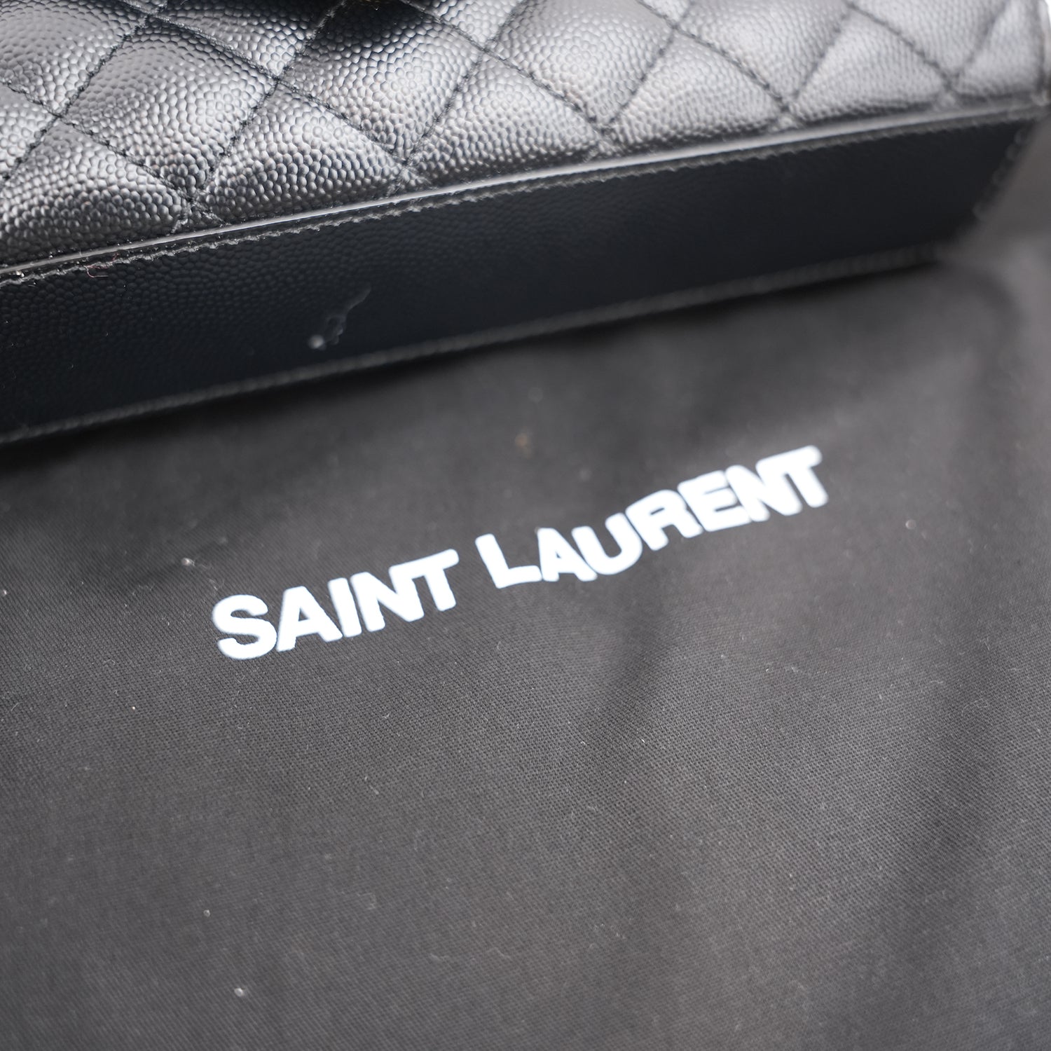 Saint Laurent Envelope Small Chain Shoulder Bag Black Quilted Grain de Poudre Leather