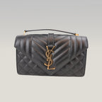 Saint Laurent Envelope Small Chain Shoulder Bag Black Quilted Grain de Poudre Leather