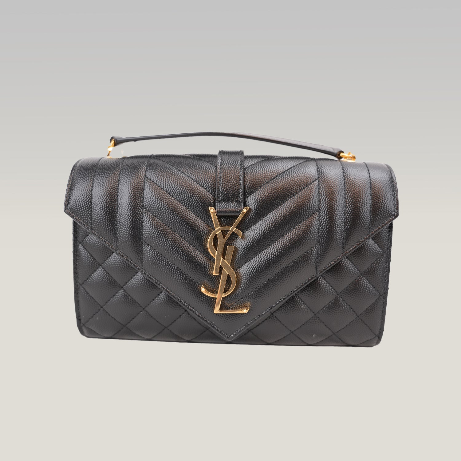 Saint Laurent Envelope Small Chain Shoulder Bag Black Quilted Grain de Poudre Leather