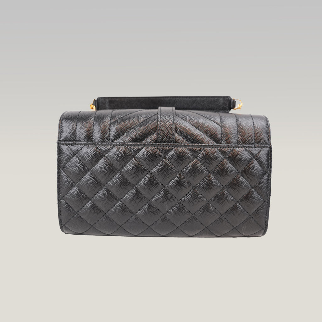 Saint Laurent Envelope Small Chain Shoulder Bag Black Quilted Grain de Poudre Leather