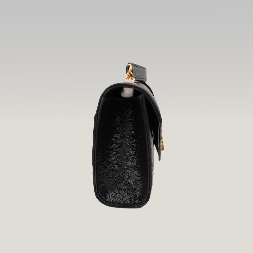 Saint Laurent Envelope Small Chain Shoulder Bag Black Quilted Grain de Poudre Leather