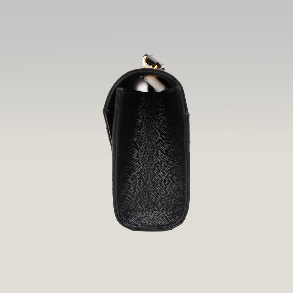 Saint Laurent Envelope Small Chain Shoulder Bag Black Quilted Grain de Poudre Leather