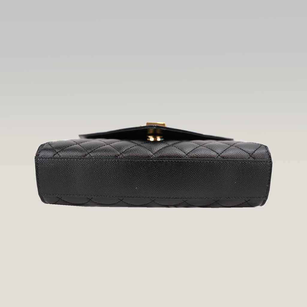 Saint Laurent Envelope Small Chain Shoulder Bag Black Quilted Grain de Poudre Leather