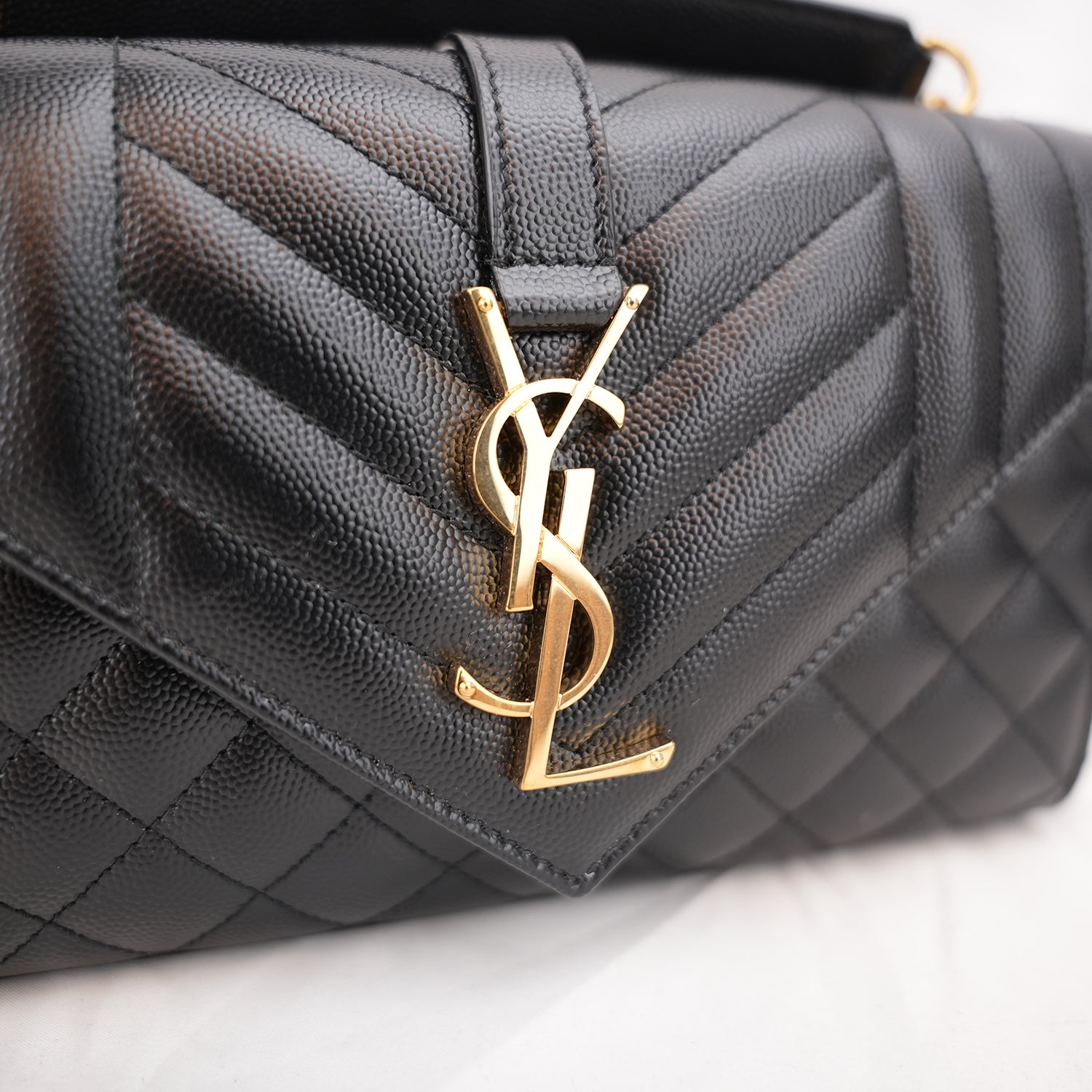 Saint Laurent Envelope Small Chain Shoulder Bag Black Quilted Grain de Poudre Leather