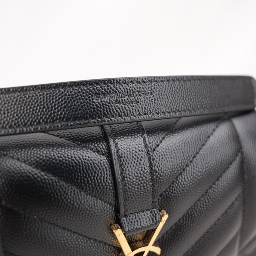Saint Laurent Envelope Small Chain Shoulder Bag Black Quilted Grain de Poudre Leather
