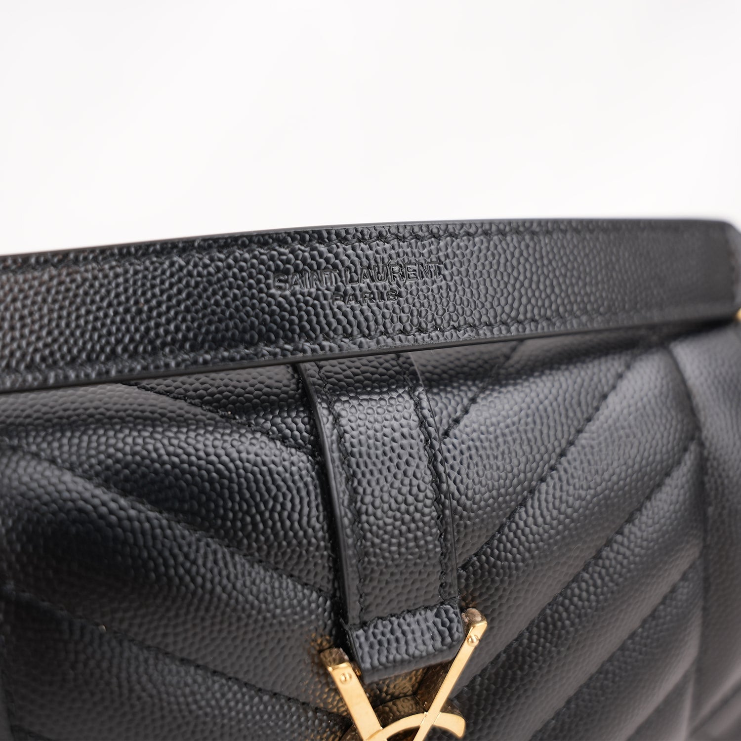 Saint Laurent Envelope Small Chain Shoulder Bag Black Quilted Grain de Poudre Leather