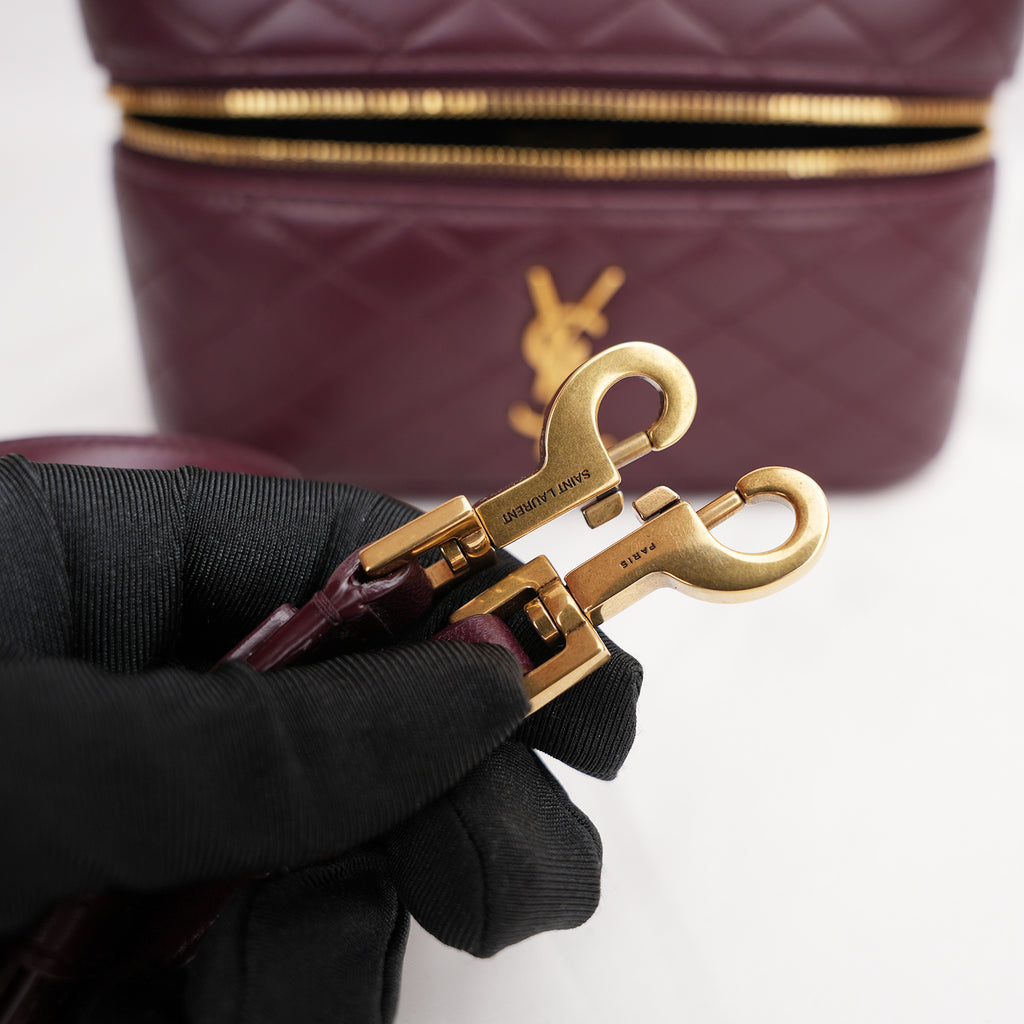 Saint Laurent Gaby Vanity Mini Rouge Cabernet in Quilted Leather with Gold Logo