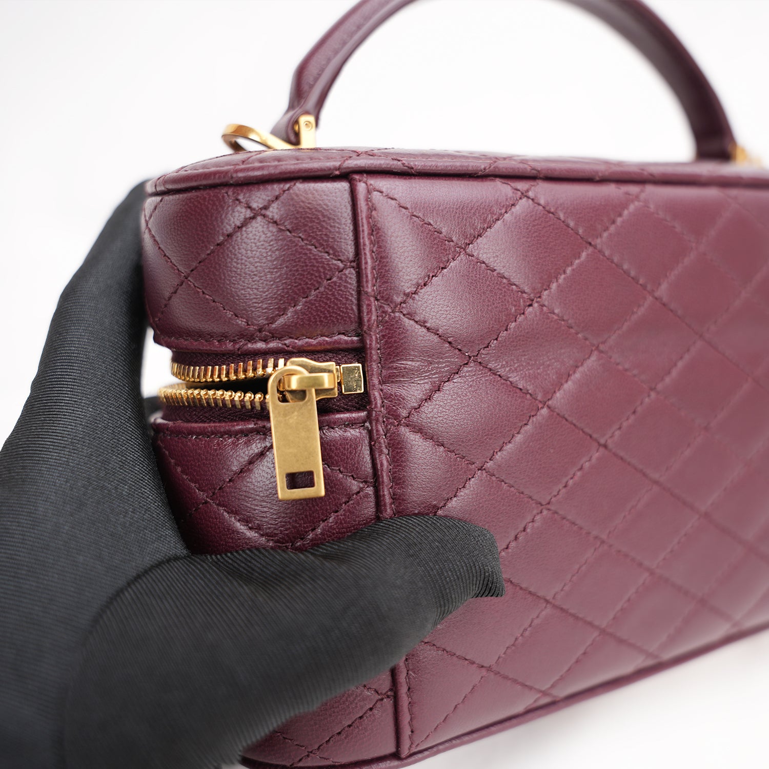 Saint Laurent Gaby Vanity Mini Rouge Cabernet in Quilted Leather with Gold Logo