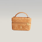 Saint Laurent Gaby Vanity Mini Borsa a Mano in Pelle Scamosciata Marrone Cammello Matelassé con Logo YSL Dorato