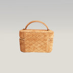 Saint Laurent Gaby Vanity Mini Borsa a Mano in Pelle Scamosciata Marrone Cammello Matelassé con Logo YSL Dorato