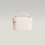 Saint Laurent Gaby Vanity Large Borsa a Mano in Pelle di Agnello Matelassé Bianca con Logo YSL e Dettagli Dorati