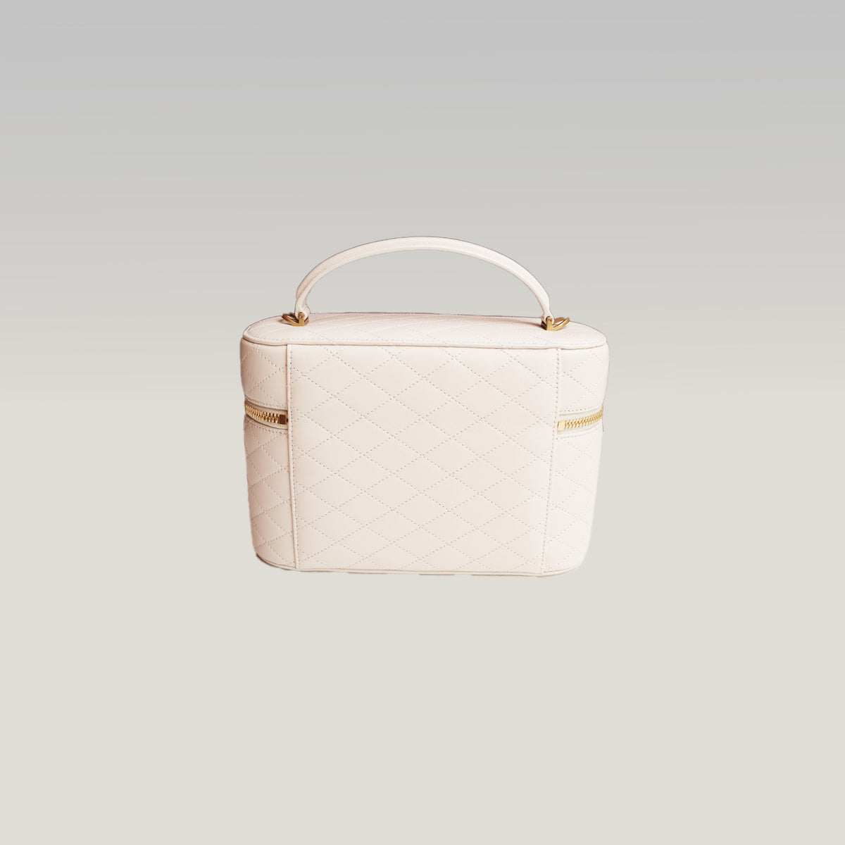 Saint Laurent Gaby Vanity Large Borsa a Mano in Pelle di Agnello Matelassé Bianca con Logo YSL e Dettagli Dorati