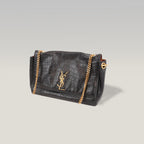 Saint Laurent Kate Borsa a Spalla in Pelle Nera Effetto Coccodrillo con Logo YSL e Catena Dorata