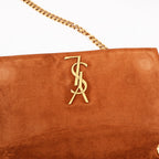 Saint Laurent Kate Borsa a Spalla in Pelle Nera Effetto Coccodrillo con Logo YSL e Catena Dorata