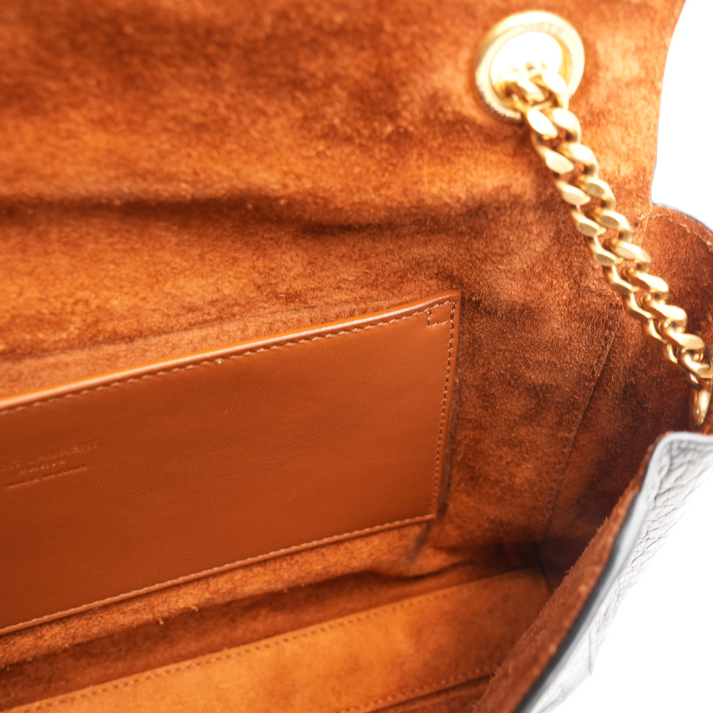 Saint Laurent Kate Borsa a Spalla in Pelle Nera Effetto Coccodrillo con Logo YSL e Catena Dorata