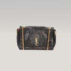 Saint Laurent Kate Borsa a Spalla in Pelle Nera Effetto Coccodrillo con Logo YSL e Catena Dorata
