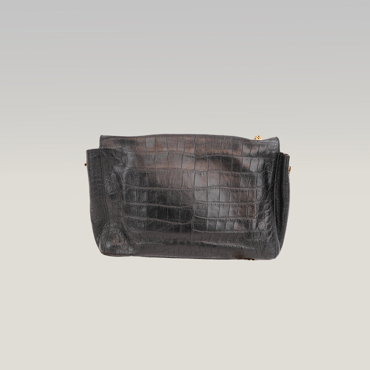 Saint Laurent Kate Borsa a Spalla in Pelle Nera Effetto Coccodrillo con Logo YSL e Catena Dorata