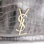 Saint Laurent Kate Borsa a Spalla in Pelle Nera Effetto Coccodrillo con Logo YSL e Catena Dorata