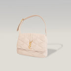 Saint Laurent Le 5 à 7 Borsa a Spalla Matelassé in Pelle Beige Chiaro con Logo YSL Dorato