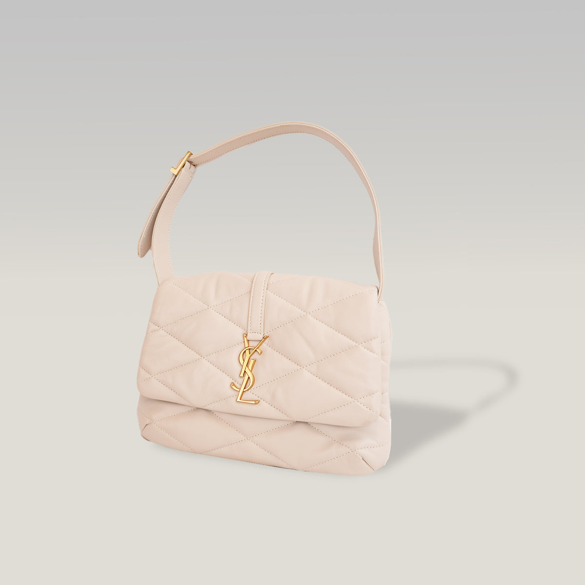 Saint Laurent Le 5 à 7 Borsa a Spalla Matelassé in Pelle Beige Chiaro con Logo YSL Dorato