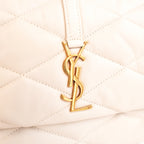 Saint Laurent Le 5 à 7 Borsa a Spalla Matelassé in Pelle Beige Chiaro con Logo YSL Dorato