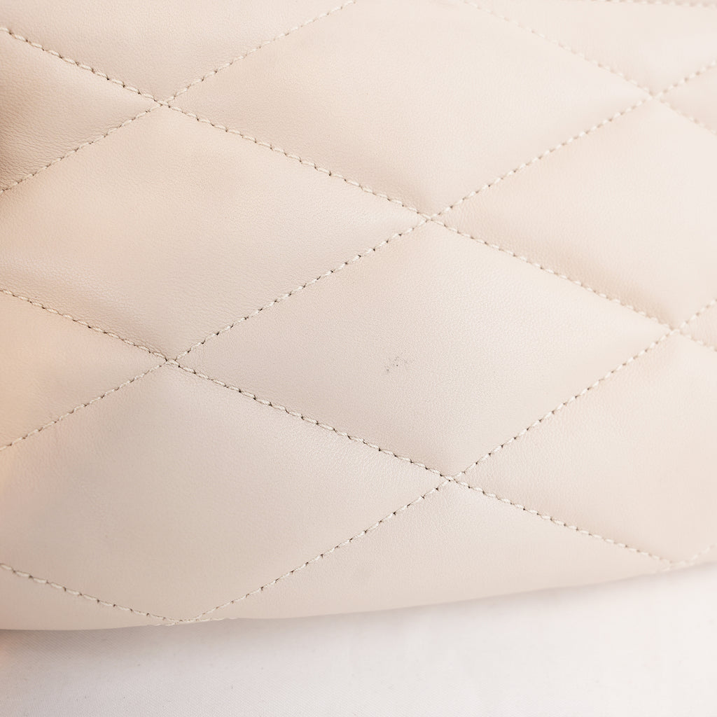 Saint Laurent Le 5 à 7 Borsa a Spalla Matelassé in Pelle Beige Chiaro con Logo YSL Dorato