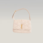 Saint Laurent Le 5 à 7 Borsa a Spalla Matelassé in Pelle Beige Chiaro con Logo YSL Dorato