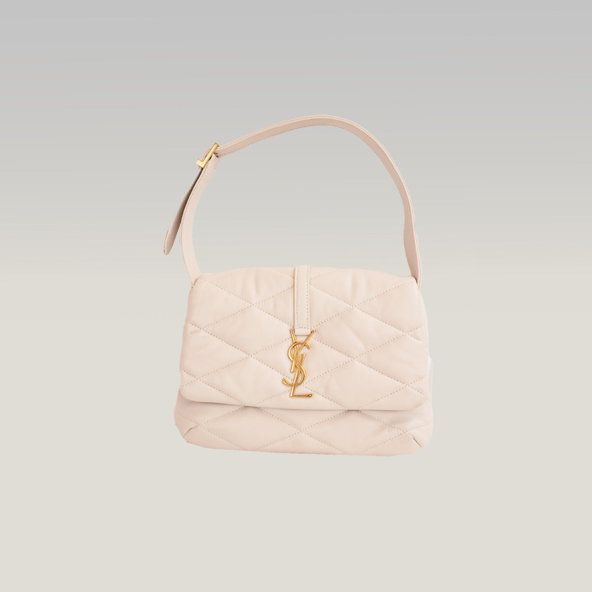 Saint Laurent Le 5 à 7 Borsa a Spalla Matelassé in Pelle Beige Chiaro con Logo YSL Dorato