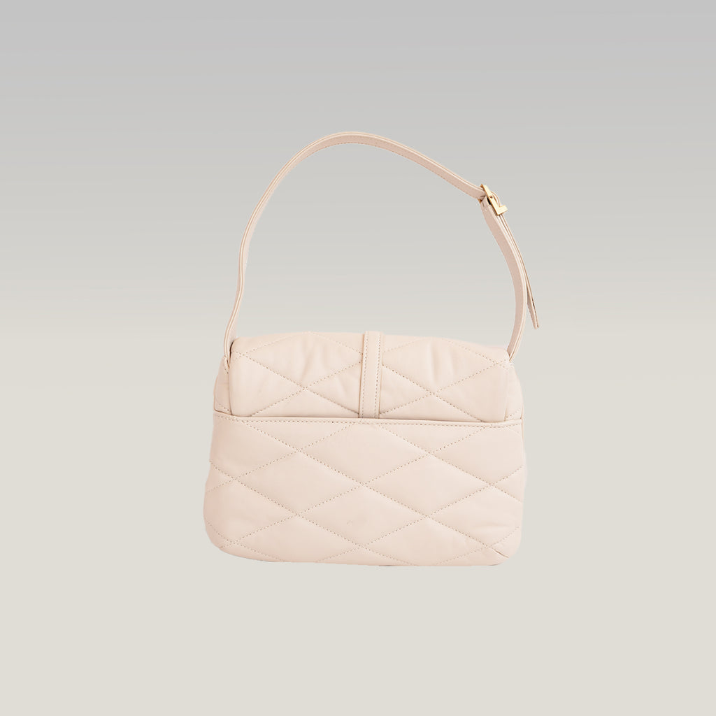 Saint Laurent Le 5 à 7 Borsa a Spalla Matelassé in Pelle Beige Chiaro con Logo YSL Dorato