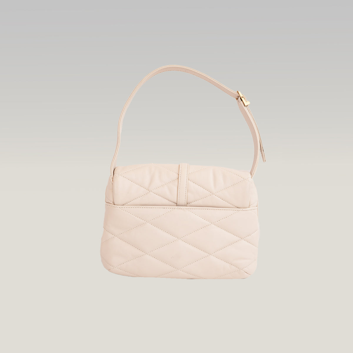 Saint Laurent Le 5 à 7 Borsa a Spalla Matelassé in Pelle Beige Chiaro con Logo YSL Dorato
