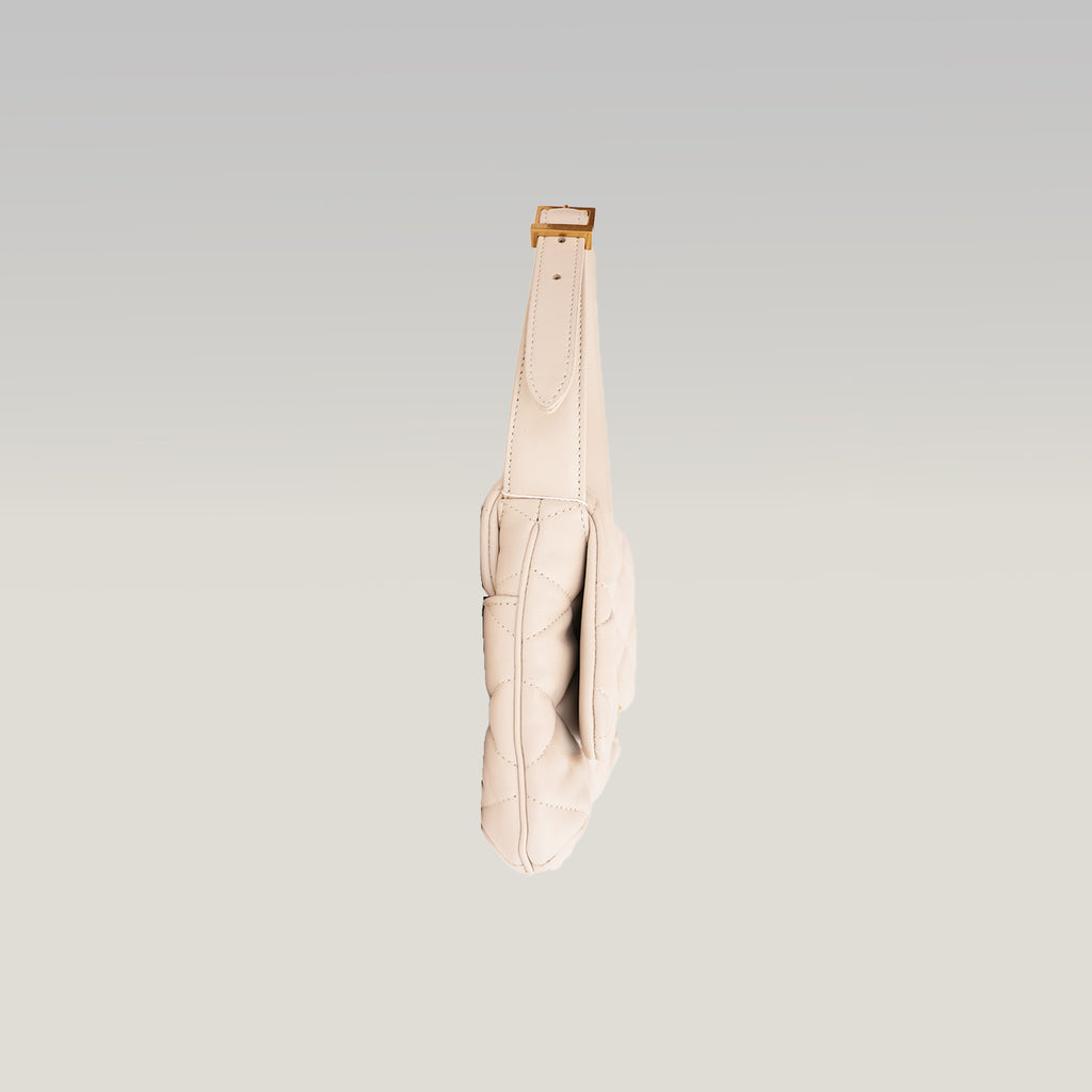 Saint Laurent Le 5 à 7 Borsa a Spalla Matelassé in Pelle Beige Chiaro con Logo YSL Dorato