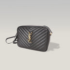 Saint Laurent Lou Camera Bag Borsa a Tracolla in Pelle Nera Matelassé Chevron con Logo YSL Dorato