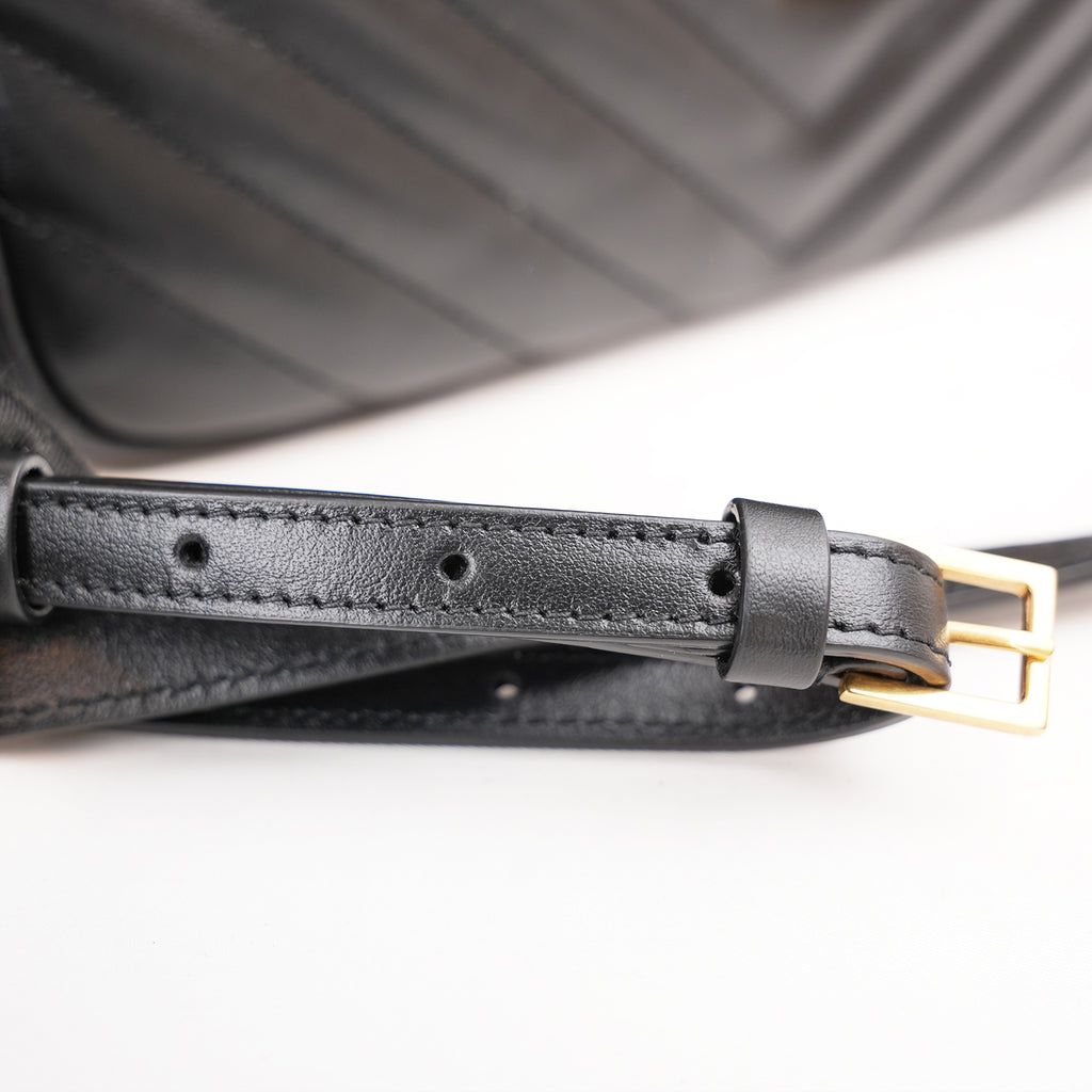 Saint Laurent Lou Camera Bag Borsa a Tracolla in Pelle Nera Matelassé Chevron con Logo YSL Dorato