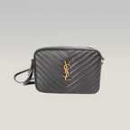 Saint Laurent Lou Camera Bag Borsa a Tracolla in Pelle Nera Matelassé Chevron con Logo YSL Dorato