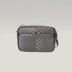 Saint Laurent Lou Camera Bag Borsa a Tracolla in Pelle Nera Matelassé Chevron con Logo YSL Dorato