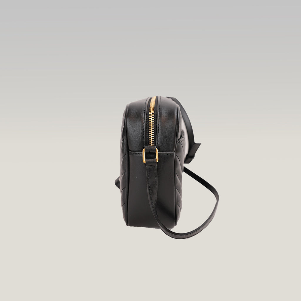 Saint Laurent Lou Camera Bag Borsa a Tracolla in Pelle Nera Matelassé Chevron con Logo YSL Dorato
