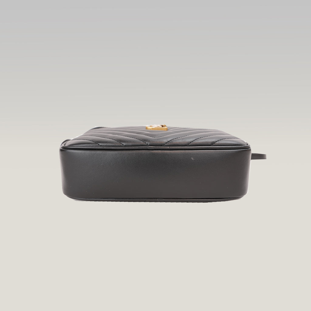 Saint Laurent Lou Camera Bag Borsa a Tracolla in Pelle Nera Matelassé Chevron con Logo YSL Dorato