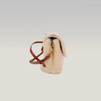 Saint Laurent Loulou Toy Borsa a Tracolla Piccola in Shearling Beige con Finiture in Pelle Marrone e Logo YSL Dorato
