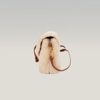 Saint Laurent Loulou Toy Borsa a Tracolla Piccola in Shearling Beige con Finiture in Pelle Marrone e Logo YSL Dorato