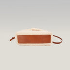 Saint Laurent Loulou Toy Borsa a Tracolla Piccola in Shearling Beige con Finiture in Pelle Marrone e Logo YSL Dorato