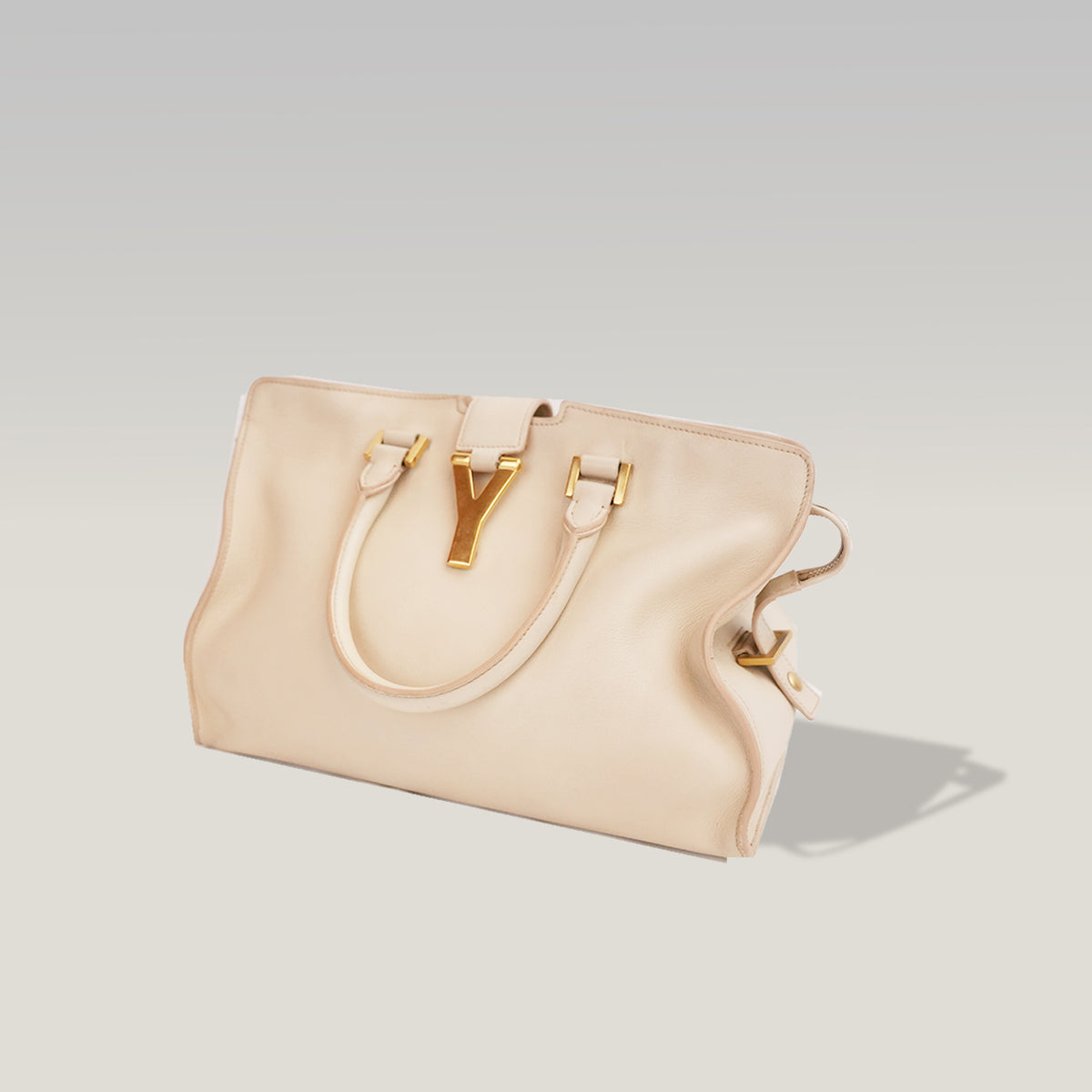 Saint Laurent Y Cabas Small Nude Leather Gold-Tone Hardware Tote Bag