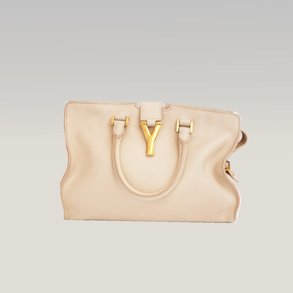 Saint Laurent Y Cabas Small Nude Leather Gold-Tone Hardware Tote Bag