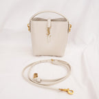 Saint Laurent Le 37 Mini Borsa Secchiello in Pelle di Vitello Bianco Avorio con Logo YSL Dorato