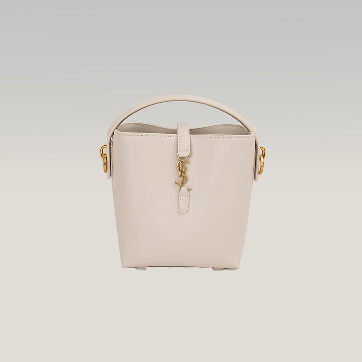 Saint Laurent Le 37 Mini Borsa Secchiello in Pelle di Vitello Bianco Avorio con Logo YSL Dorato