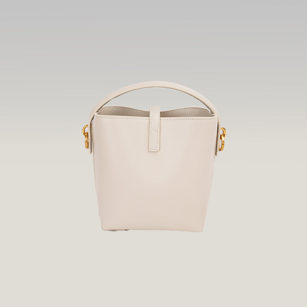 Saint Laurent Le 37 Mini Borsa Secchiello in Pelle di Vitello Bianco Avorio con Logo YSL Dorato
