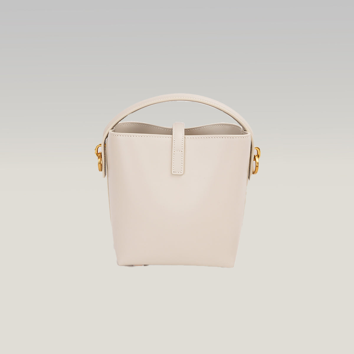 Saint Laurent Le 37 Mini Borsa Secchiello in Pelle di Vitello Bianco Avorio con Logo YSL Dorato