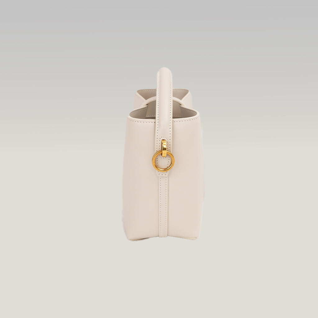 Saint Laurent Le 37 Mini Borsa Secchiello in Pelle di Vitello Bianco Avorio con Logo YSL Dorato