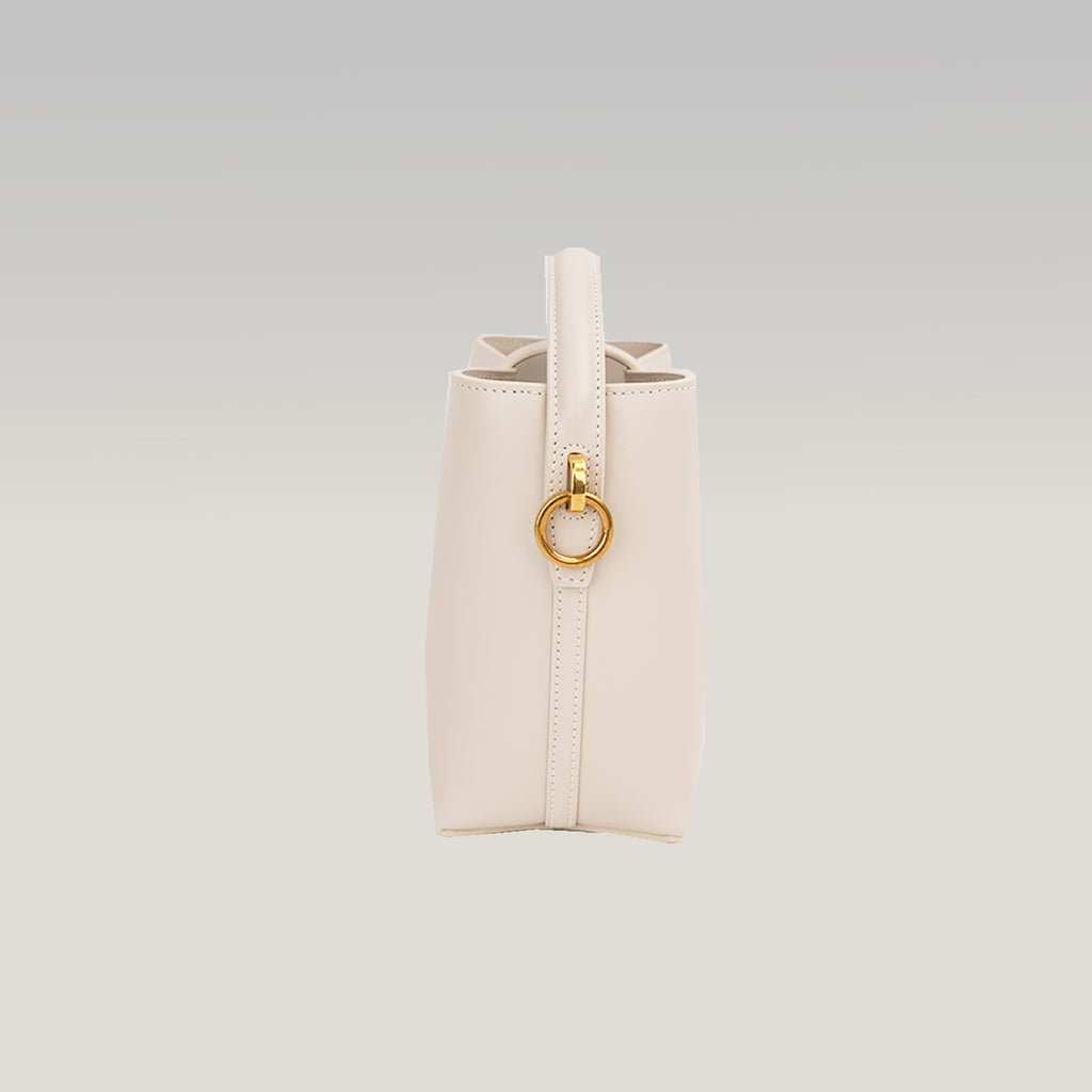 Saint Laurent Le 37 Mini Borsa Secchiello in Pelle di Vitello Bianco Avorio con Logo YSL Dorato